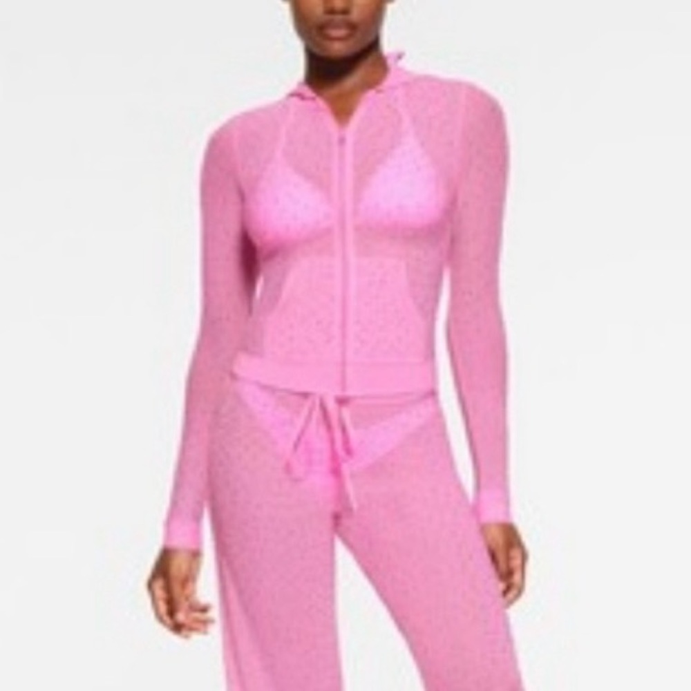 SKIMS Mesh Rhinestone Taffy Swim Cover Up Zip Up hoodie - Picture 2 of 16